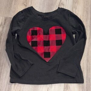 Cat & Jack Black Long Sleeve with Red Checkered Heart